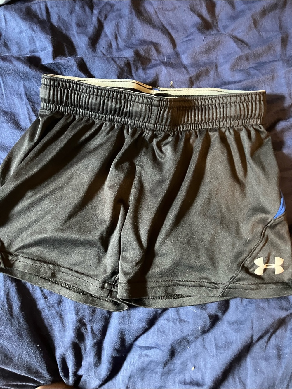 Under Armour Black and blue boys Athletic Shorts with silver Logo